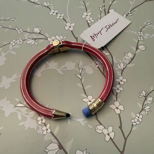 Betsey Johnson Open Hinge Enamel Pencil Bangle Bracelet Pink Purple & Gold NEW